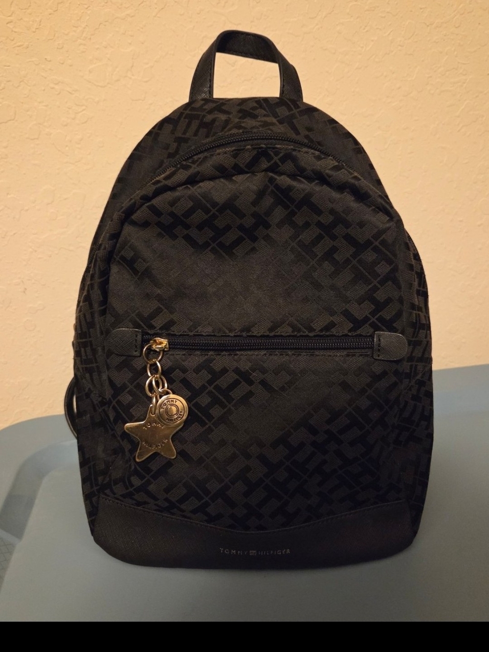 Tommy Hilfiger Black Mini Backpack with Signature Print